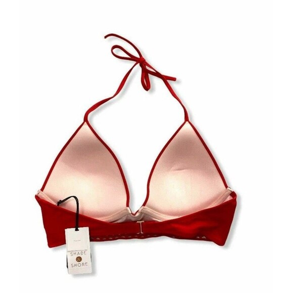 Women's Elastic Trim Triangle Bikini Top Shade & Shore Red size 38D Halter New - Picture 3 of 13